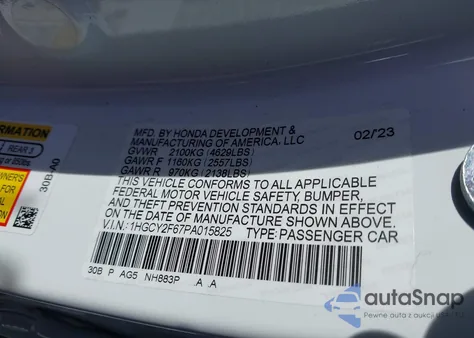 2023 Honda Accord Hybrid Ex-L from USA, damaged, VIN 1HGCY2F67PA015825
